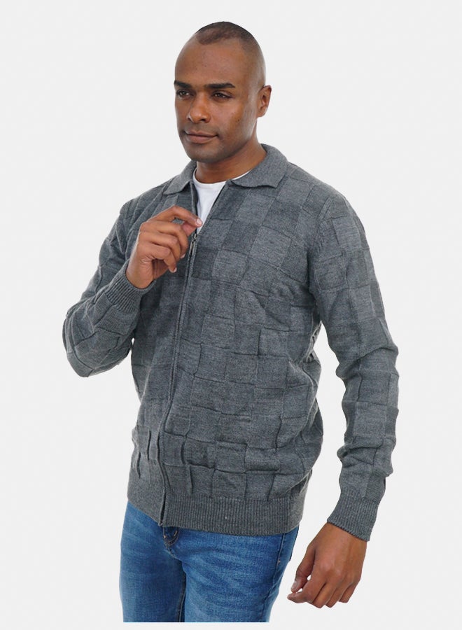 FIRE WOOD FireWood Zipper Knit Cardigan Long Sleeve Soft Knit Fabric For Men- Dark Grey - Image 3